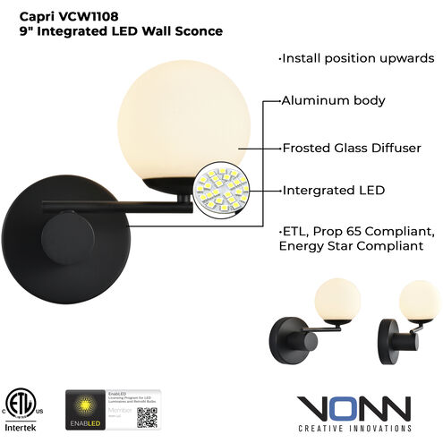 Capri 9 inch Black Wall Sconce Wall Light
