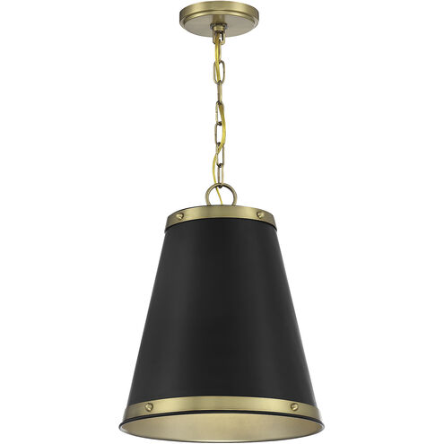 Vintage 1 Light 12 inch Matte Black with Natural Brass Pendant Ceiling Light