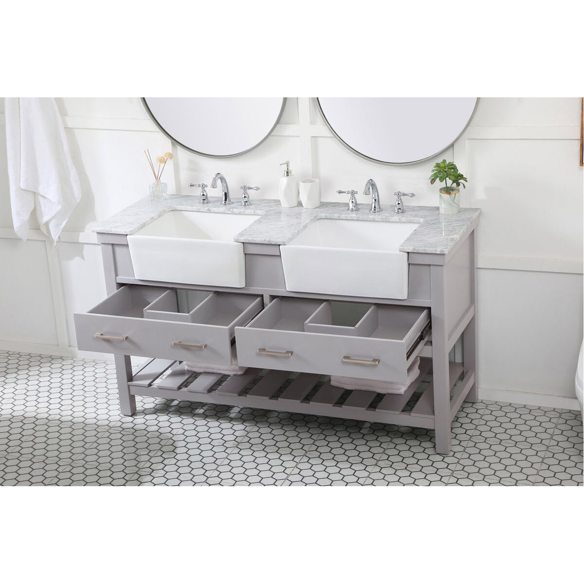 Clement 60 X 22 X 34 inch Grey Bathroom Vanity Cabinet
