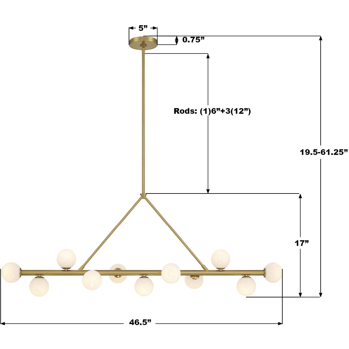 Terrell 11 Light 46.5 inch Luxe Gold Linear Chandelier Ceiling Light