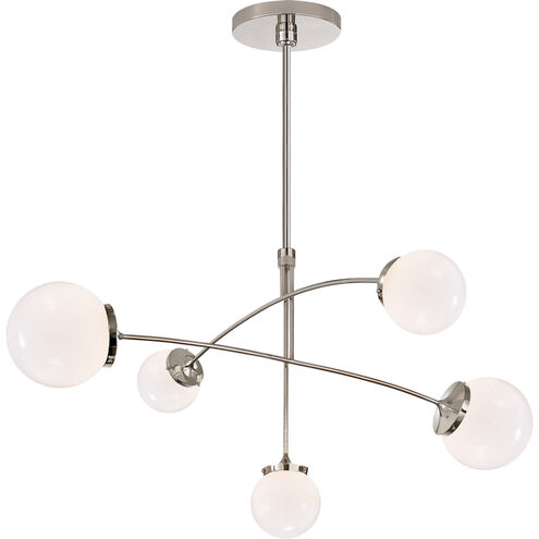 kate spade new york Prescott 5 Light 40 inch Polished Nickel Mobile Chandelier Ceiling Light in White Glass, Medium