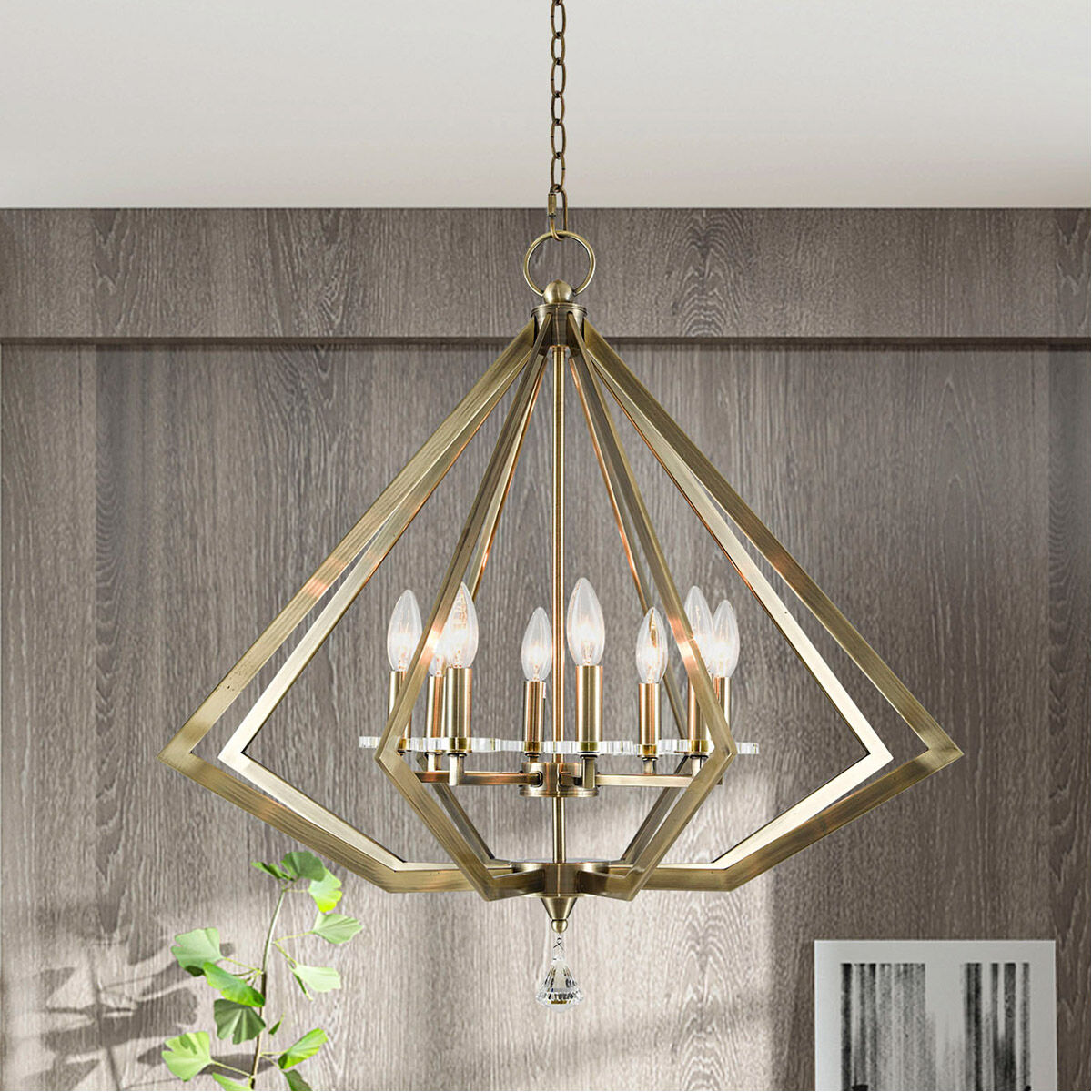 Diamond 8 Light 28 inch Antique Brass Chandelier Ceiling Light
