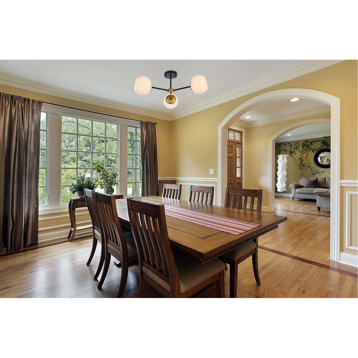 Briggs 3 Light 26 inch Black and Brass Flush Mount Ceiling Light