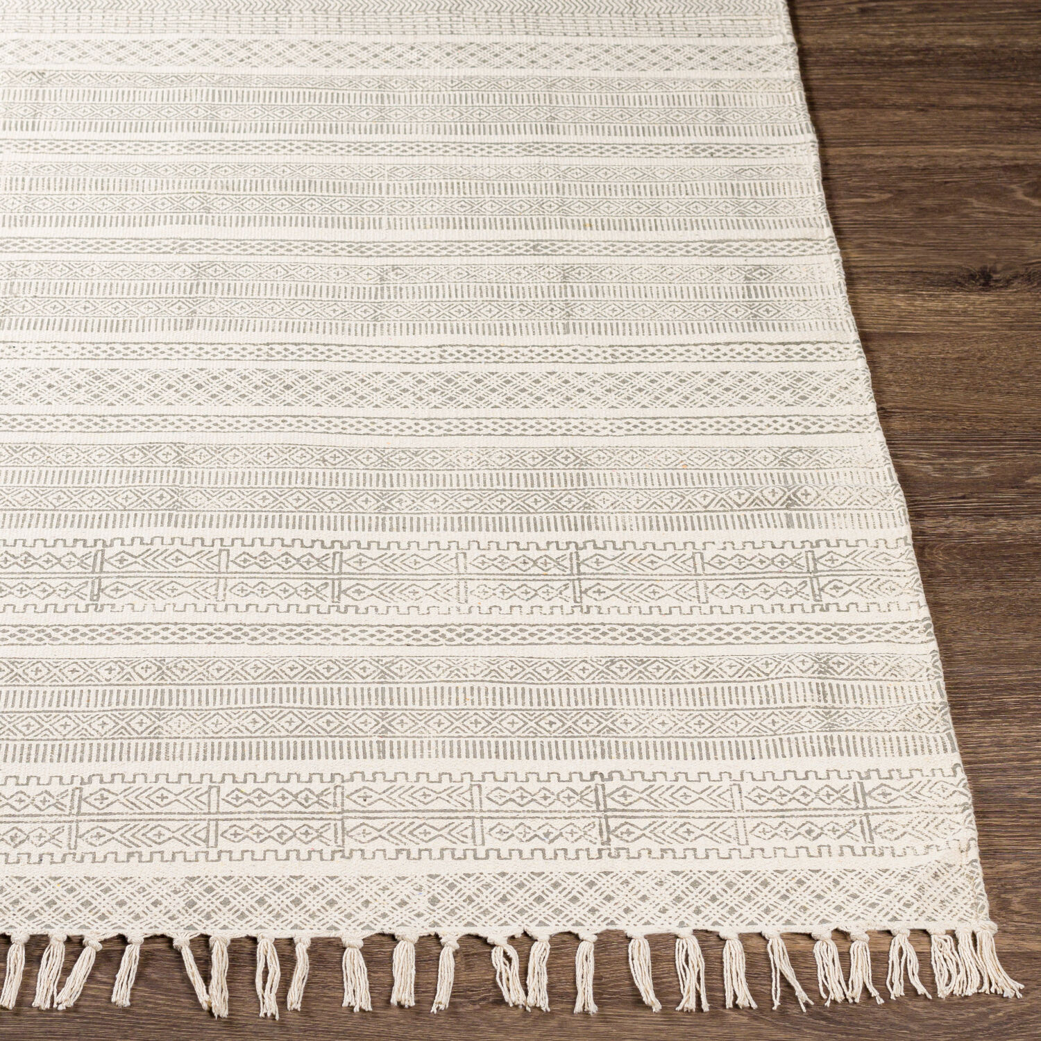Idina 120 X 96 inch Charcoal/Off-White Handmade Rug, Cotton