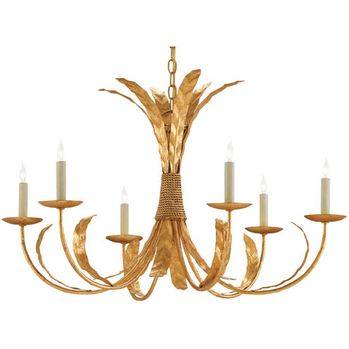 Bette 6 Light 33 inch Grecian Gold Leaf Chandelier Ceiling Light, Bunny Williams Collection