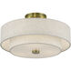 Monroe 3 Light 15 inch Antique Brass Semi Flush Mount Ceiling Light, Large