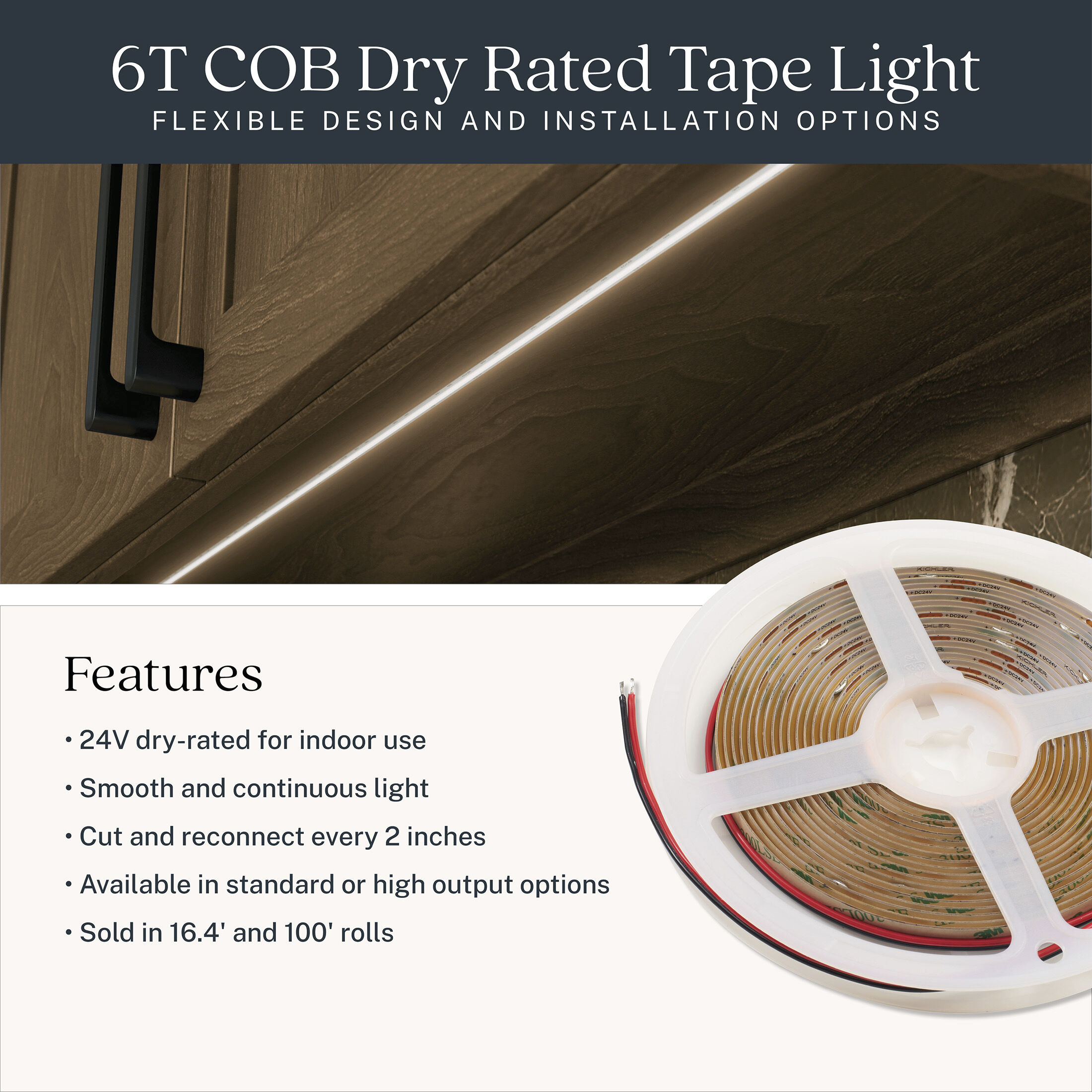 6T Series COB Dry White 4000K 1200 inch Tape Light, High