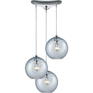 Watersphere 3 Light 12 inch Polished Chrome Multi Pendant Ceiling Light in Champagne, Triangular Canopy, Configurable