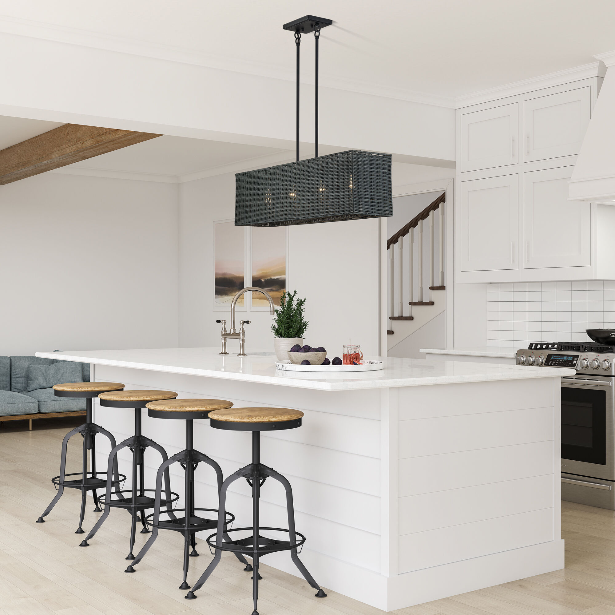 Weavington 4 Light 36 inch Black Linear Chandelier Ceiling Light, Large