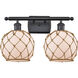 Ballston Farmhouse Rope 2 Light 16 inch Matte Black Bath Vanity Light Wall Light in White Glass with Brown Rope, Ballston