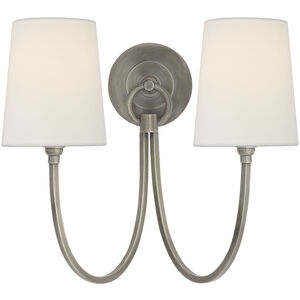 Thomas O'Brien Reed 2 Light 15 inch Antique Nickel Double Sconce Wall Light in Linen