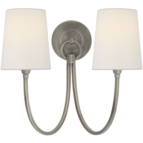 Thomas O'Brien Reed Double Sconce Wall Light in Antique Nickel, Linen