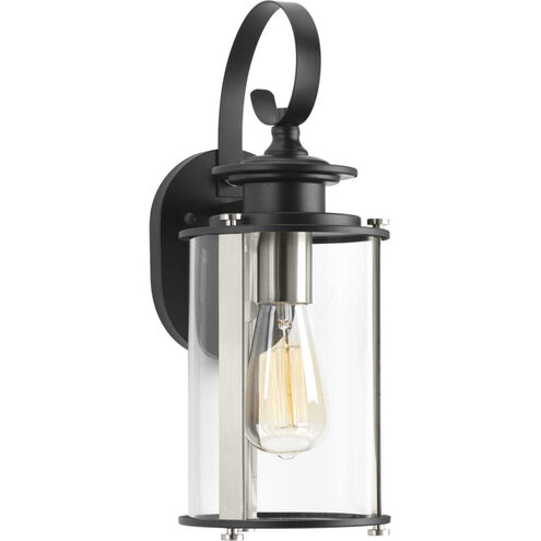 Squire 1 Light 15 inch Matte Black Outdoor Wall Lantern in Black and Stainless Steel, Small