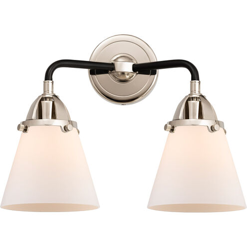 Nouveau 2 Small Cone LED 14.25 inch Black Polished Nickel Bath Vanity Light Wall Light in Matte White Glass