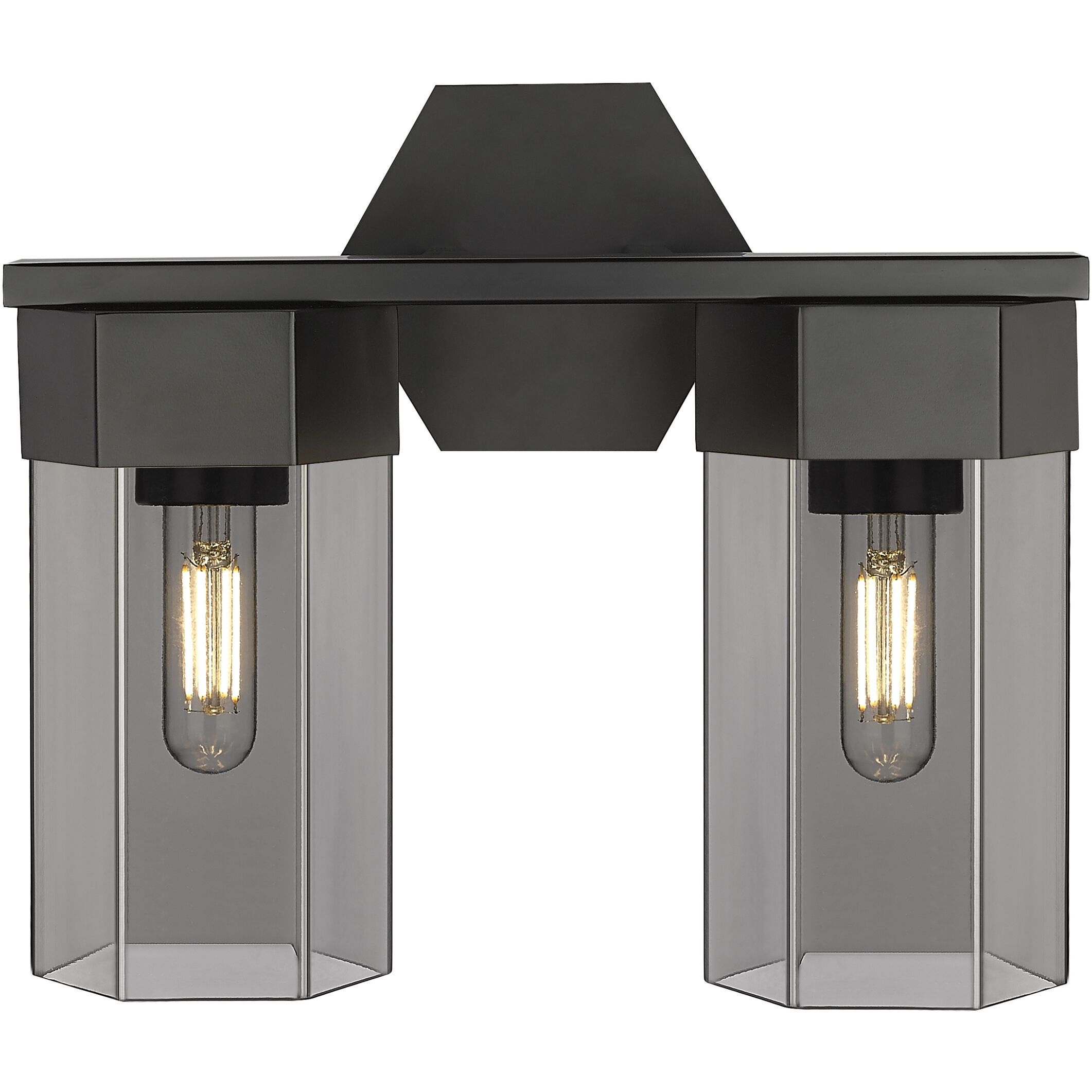 Claverack 2 Light 13.63 inch Matte Black Bath Vanity Light Wall Light in Plated Smoke Glass