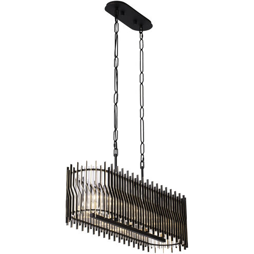 Park Row 5 Light 36 inch Matte Black and French Gold Linear Pendant Ceiling Light, Smithsonian Collaboration