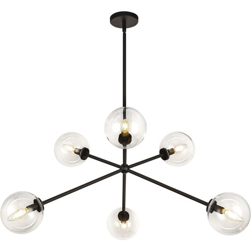 Alora Mood Cassia 6 Light 39.5 inch Matte Black Chandelier Ceiling Light in Clear Glass Shade