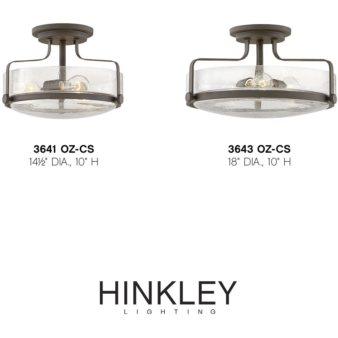 Harper 3 Light 14.5 inch Oil Rubbed Bronze Indoor Semi-Flush Mount Ceiling Light in Clear Seedy