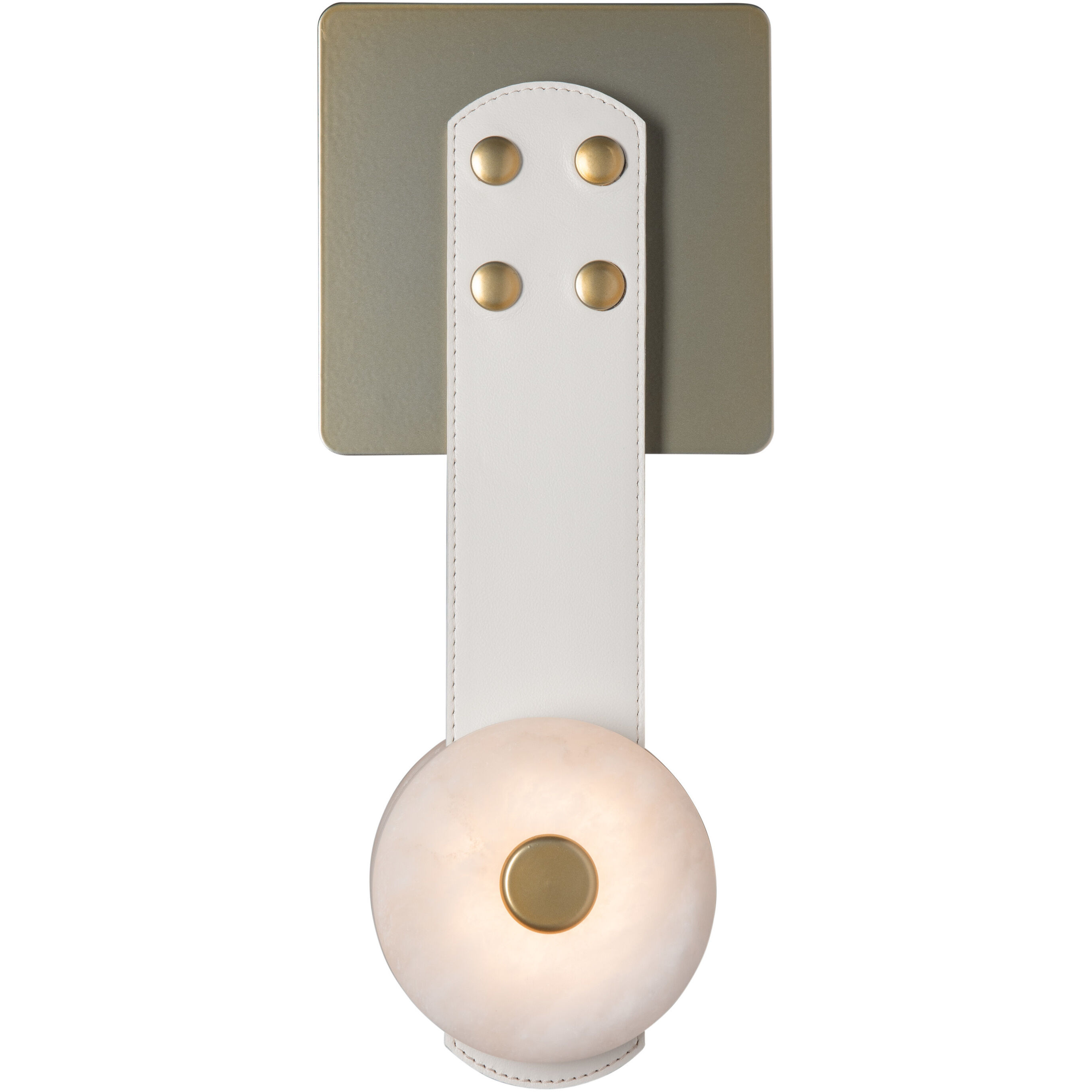 Art & Alchemy SNAPS LED 5.5 inch Modern Brass Sconce Wall Light in White Leather with Alabaster