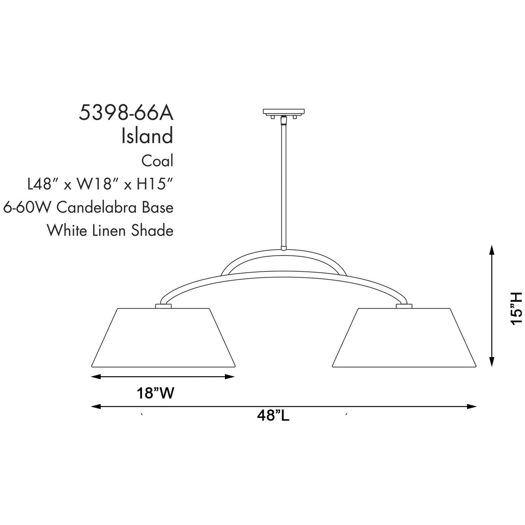 Headington 6 Light 48 inch Coal Island Light Ceiling Light