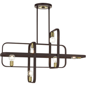 Bergamo 6 Light 42 inch Bronze with Antique Brass Accents Linear Chandelier Ceiling Light