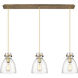 Newton Bell 3 Light 39.75 inch Brushed Brass Linear Pendant Ceiling Light in Seedy Glass