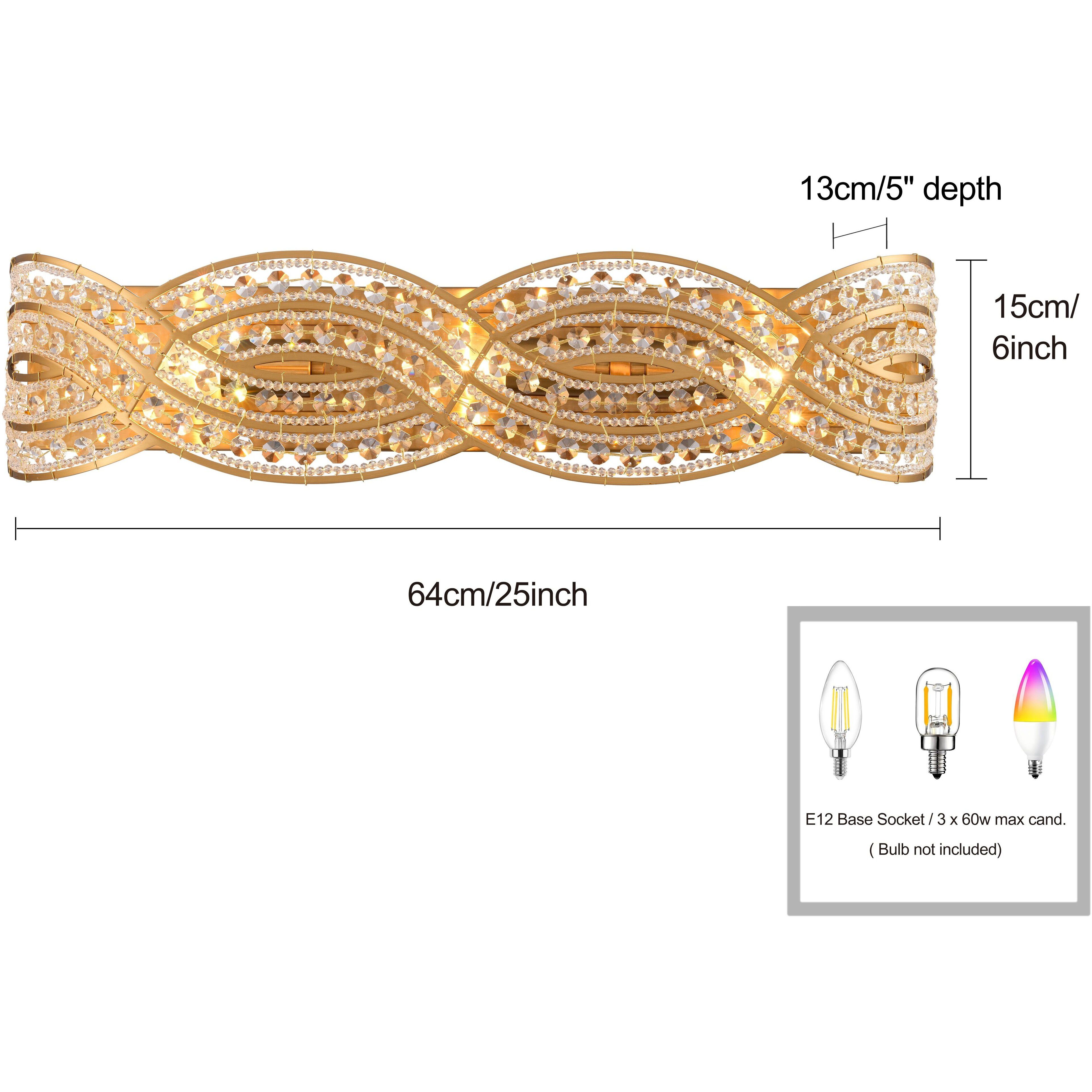 Anastasia 3 Light 25 inch Lacquered Gold Vanity Wall Light