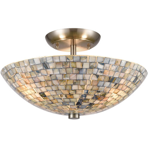 Dewey Beach 3 Light 12 inch Satin Nickel with Gray Capiz Semi Flush Mount Ceiling Light