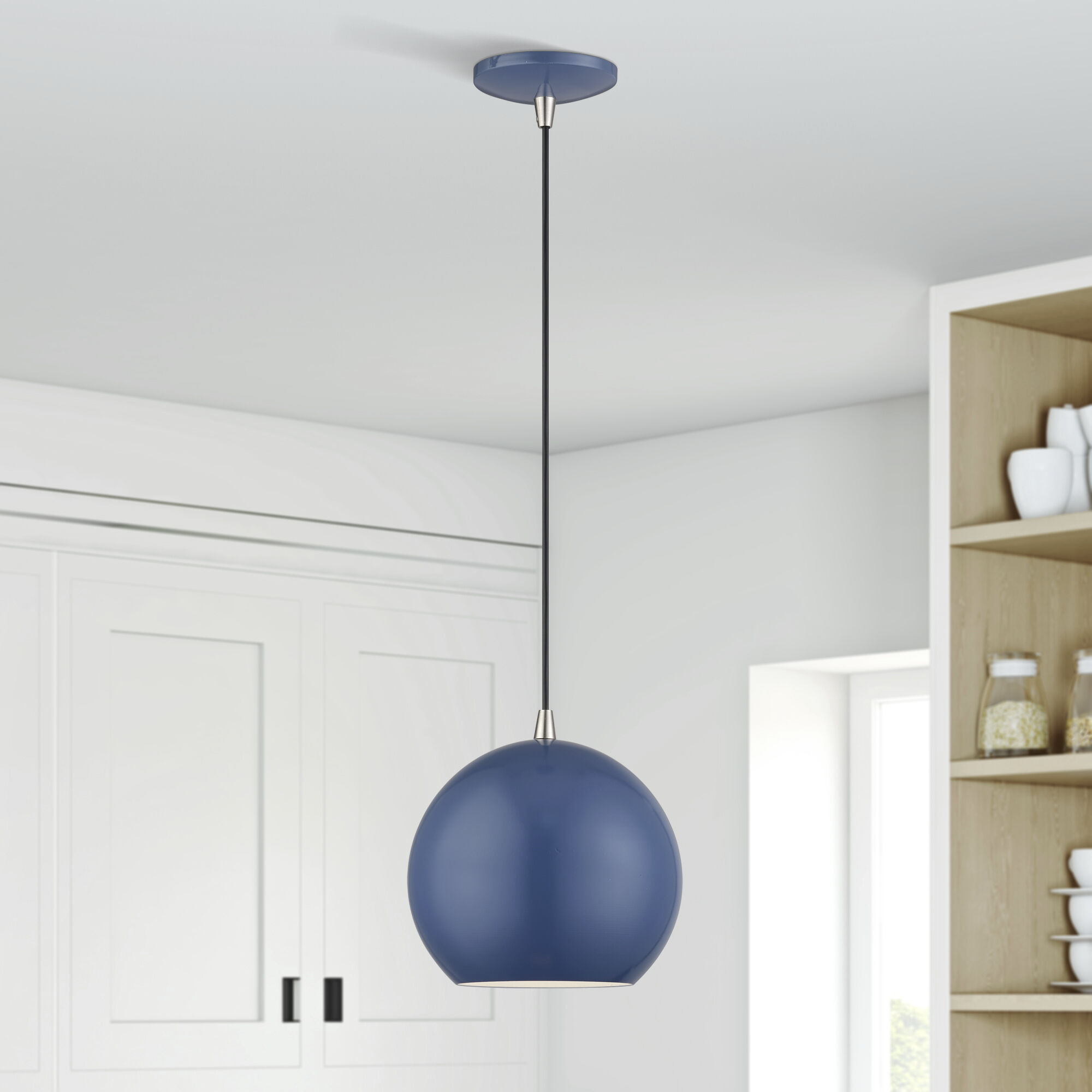 Kuppola 9.25 inch Ocean Blue with Brushed Nickel Accents Pendant Ceiling Light, Globe