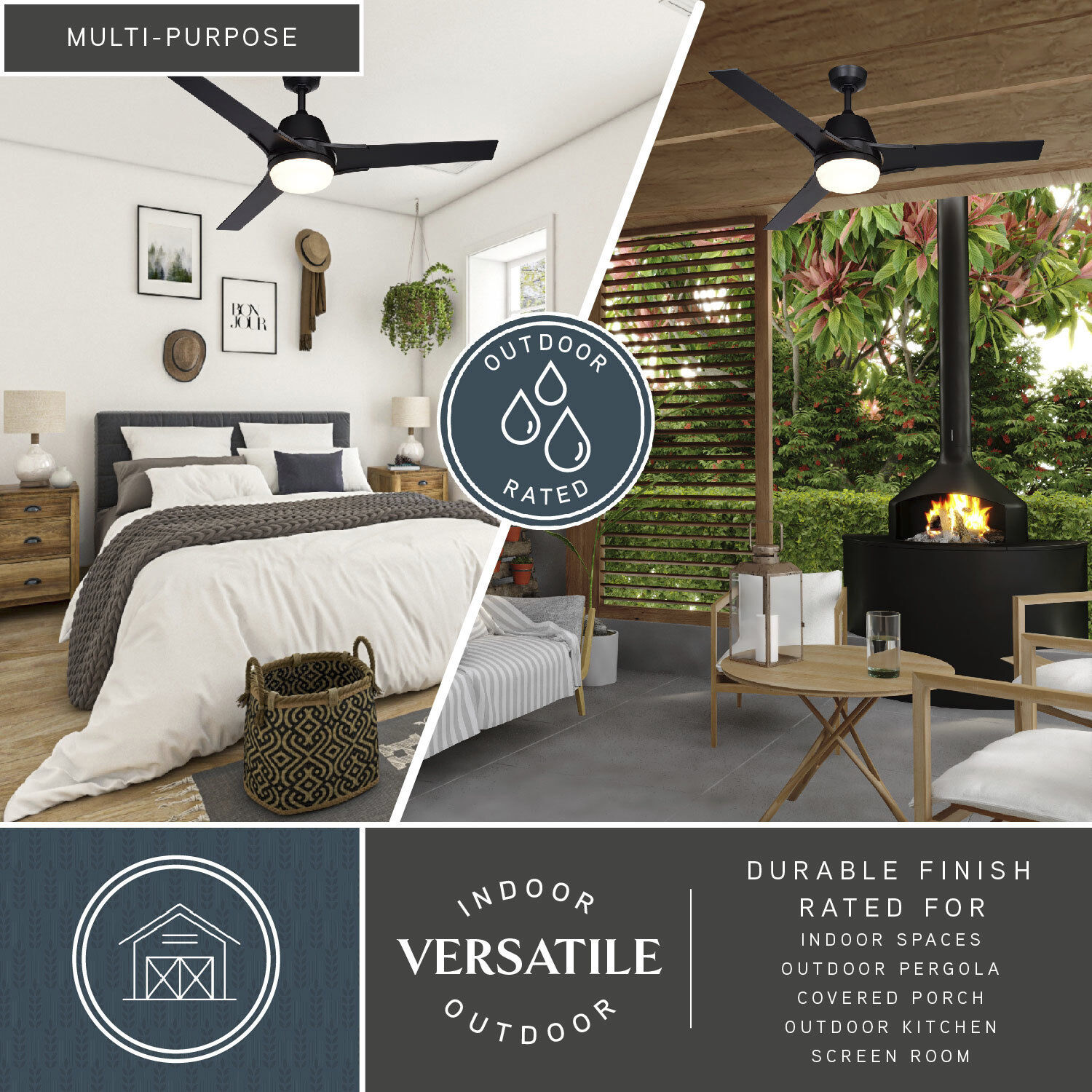 Crescent 22 inch Black with Black-Walnut Blades Ceiling Fan