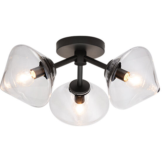 Novo 3 Light 16.63 inch Black Flush Mount Ceiling Light in Black and Clear