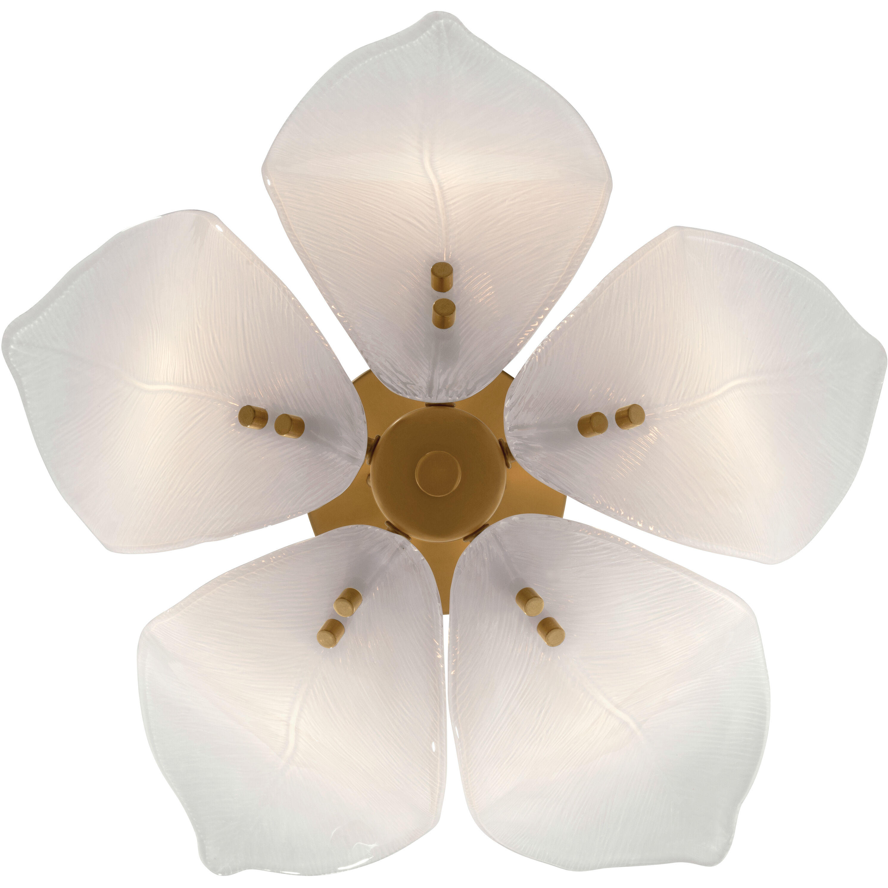 Orchid 5 Light 18 inch Legacy Brass Semi-Flush Mount Ceiling Light in White Handmade Glass