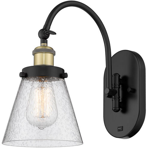 Franklin Restoration Cone LED 6.25 inch Black Antique Brass Sconce Wall Light in Seedy Glass