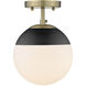 Dixon 1 Light 8 inch Aged Brass Semi-flush Ceiling Light in Aged Brass/Matte Black, Damp