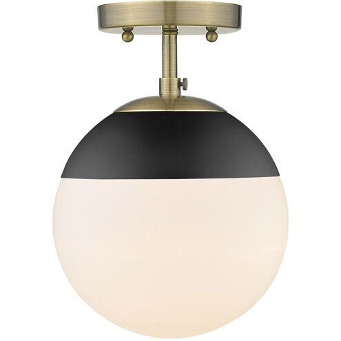 Dixon 1 Light 8 inch Aged Brass Semi-flush Ceiling Light in Aged Brass/Matte Black, Damp