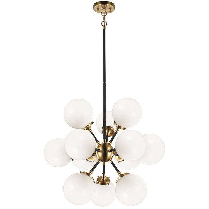 Soleil 12 Light 25 inch Aged Gold Brass Chandelier Ceiling Light in Aged Gold Brass and Opal Glass