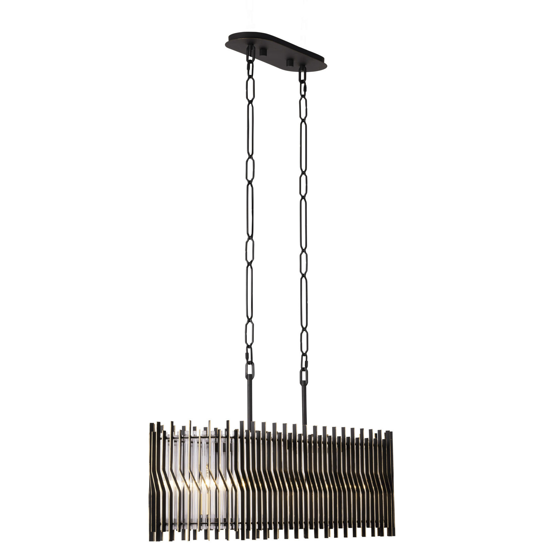 Park Row 5 Light 36 inch Matte Black and French Gold Linear Pendant Ceiling Light, Smithsonian Collaboration