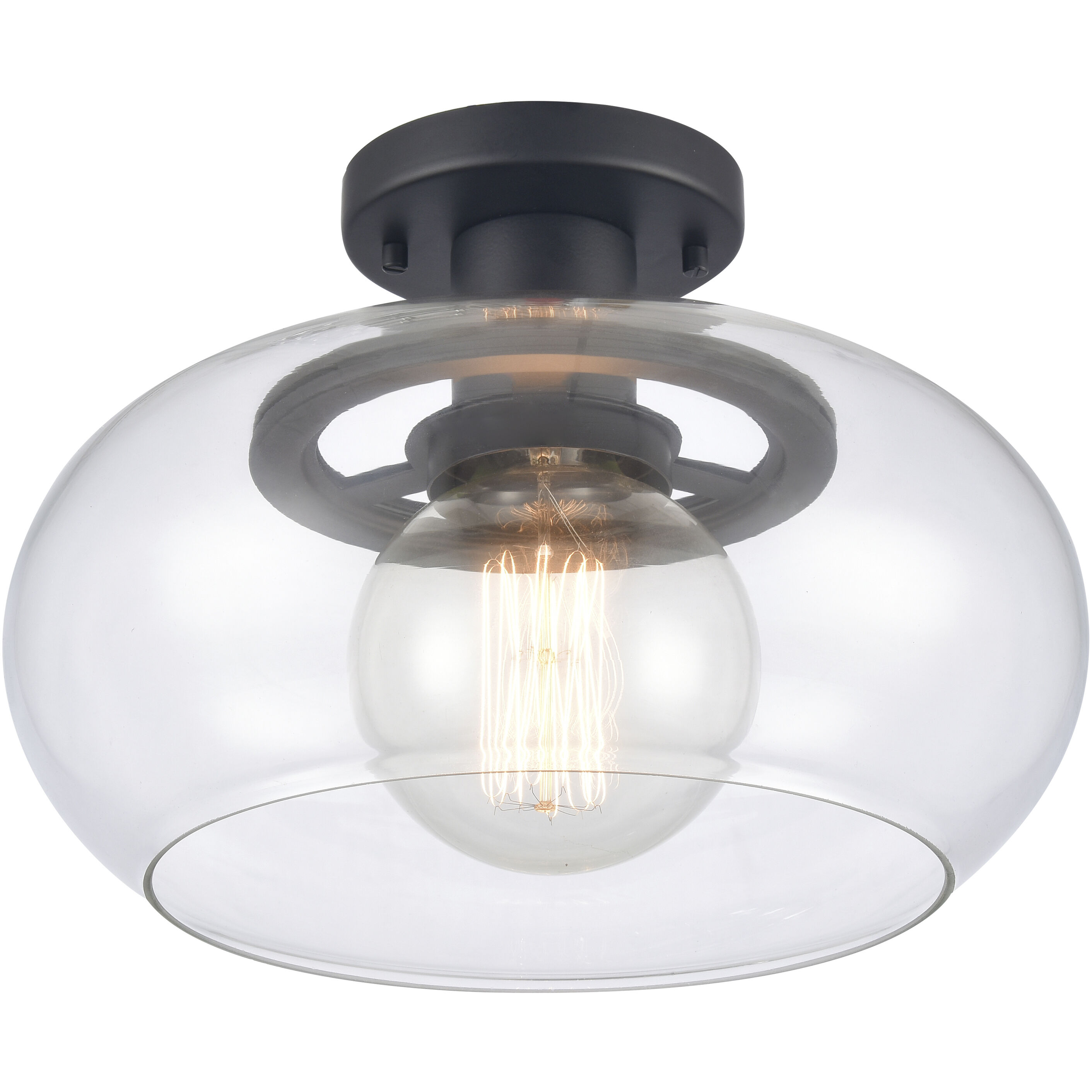 Clement 1 Light 13 inch Matte Black Semi Flush Mount Ceiling Light