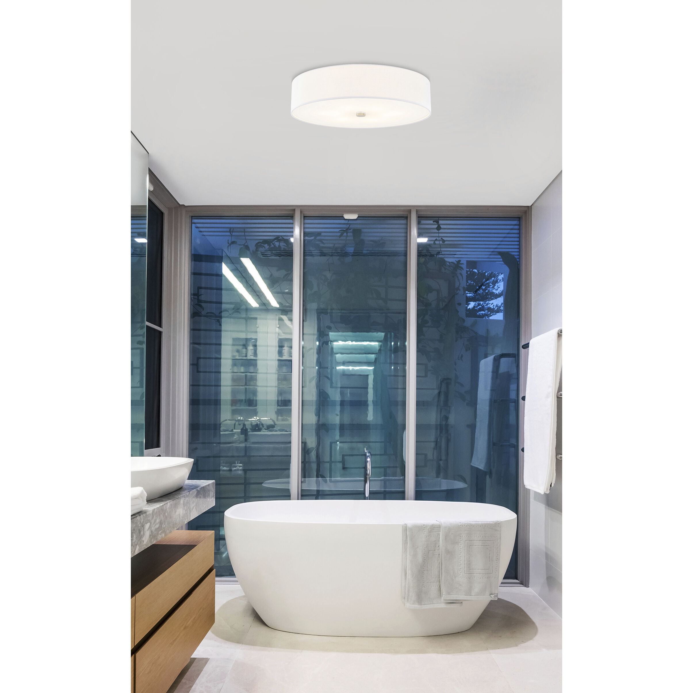 Textile Collection 6 Light 30 inch Brushed Nickel Flush Mount Ceiling Light in White, Classic Family