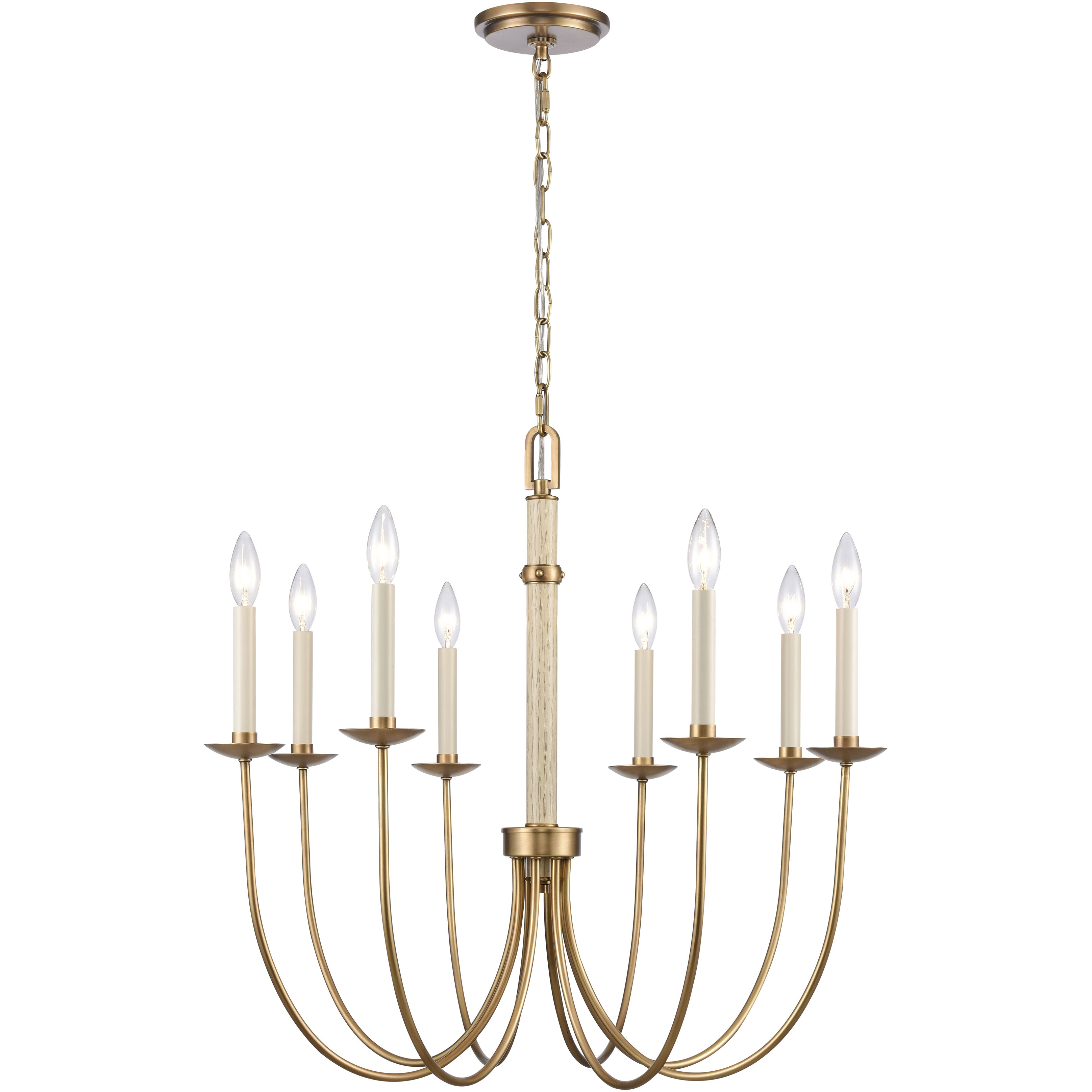 Neville 8 Light 28 inch Natural Brass with Bleached White Wood and Off White Chandelier Ceiling Light