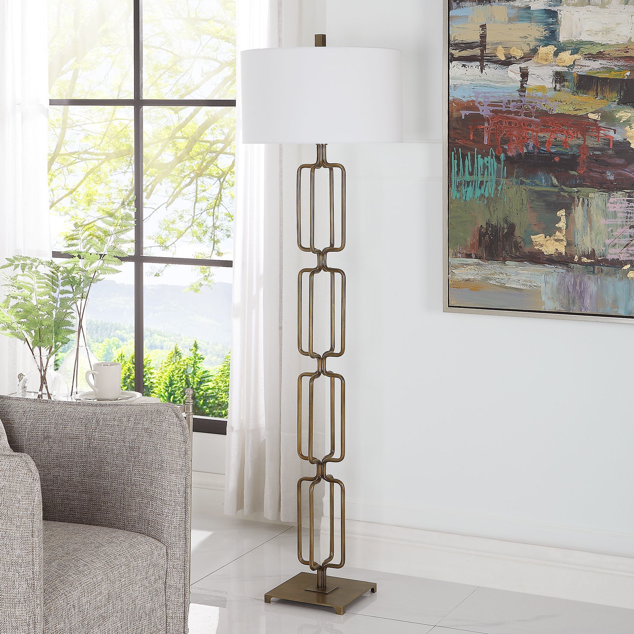 Link 67 inch 150.00 watt Antique Brushed Gold Floor Lamp Portable Light