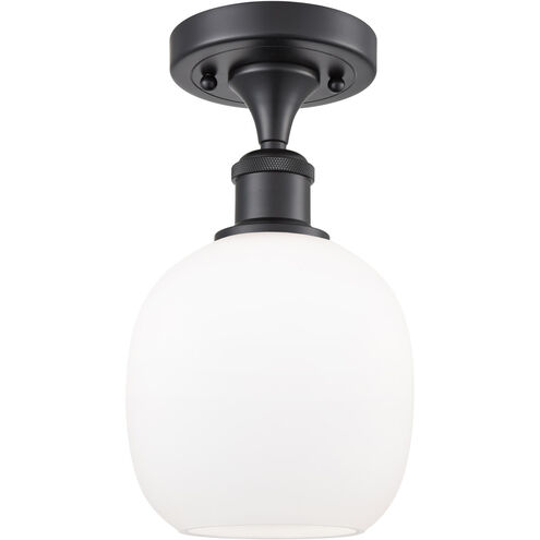 Ballston Belfast LED 6 inch Matte Black Semi-Flush Mount Ceiling Light in Matte White Glass, Ballston
