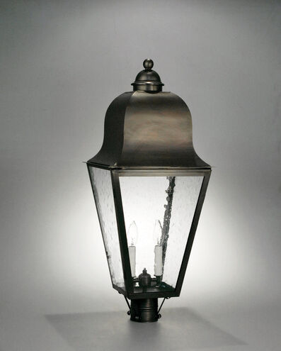 Imperial 3 Light 30 inch Antique Brass Post Lantern in Seedy Marine Glass