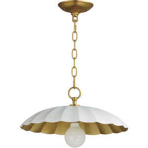Primrose 1 Light 16 inch Matte White and Gold Leaf Single Pendant Ceiling Light