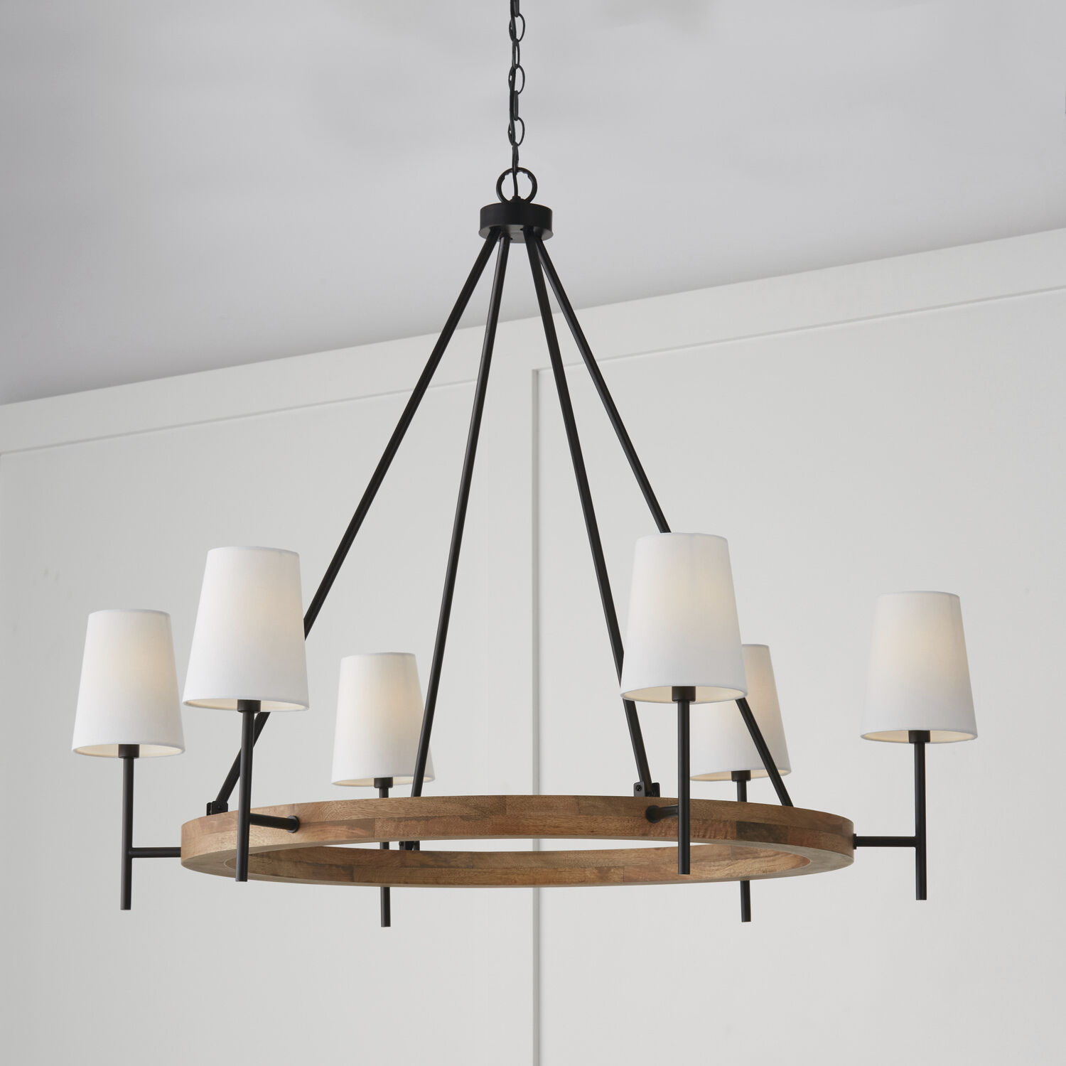 Jonah 6 Light 42 inch Light Wood and Matte Black Chandelier Ceiling Light