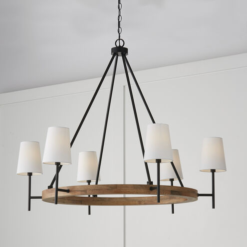 Jonah 6 Light 42 inch Light Wood and Matte Black Chandelier Ceiling Light