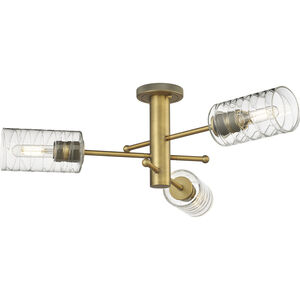 Crown Point 3 Light 29.38 inch Brushed Brass Flush Mount Ceiling Light in Deco Swirl Glass