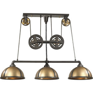 Torque 3 Light 62 inch Vintage Brass Linear Chandelier Ceiling Light in Standard