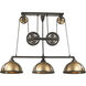 Torque 3 Light 62 inch Vintage Brass Linear Chandelier Ceiling Light in Standard