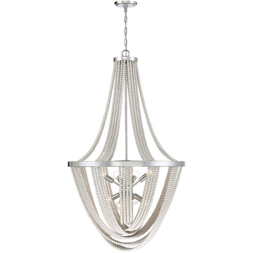 Contessa 8 Light 27 inch Polished Chrome with Wooden Beads Chandelier Ceiling Light, Wooden Beads